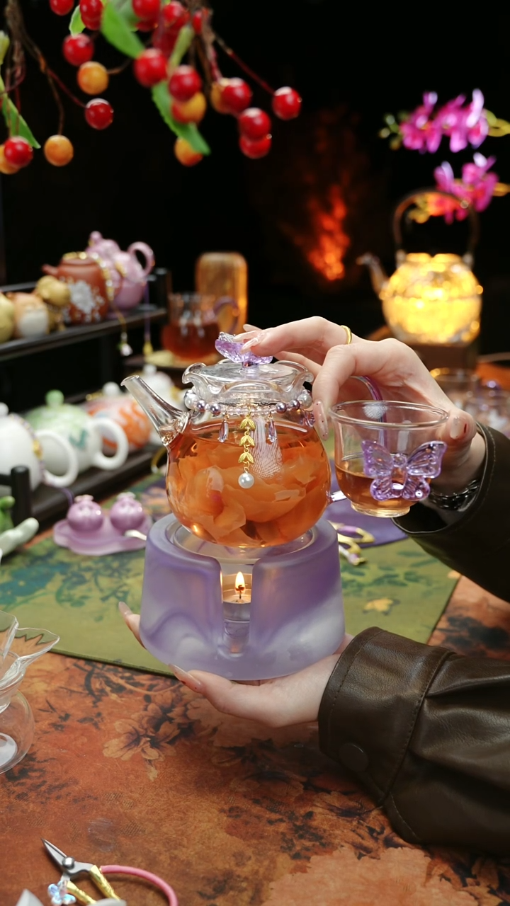 【闪购商品】紫色温茶台+茶壶+链子+杯子