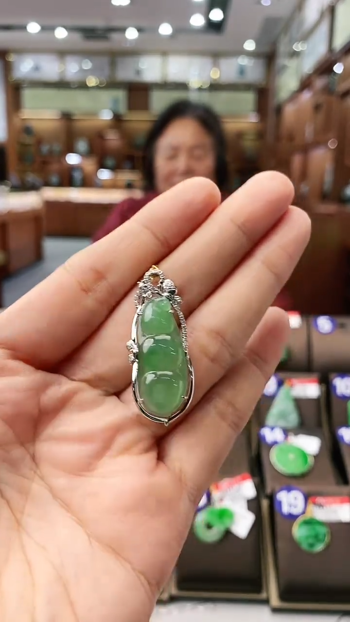 【闪购商品】翡翠颈饰18K金镶嵌豆子