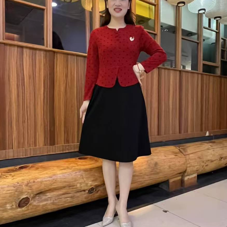 新款2025假两件拼接波点洋气减龄气质连衣裙女