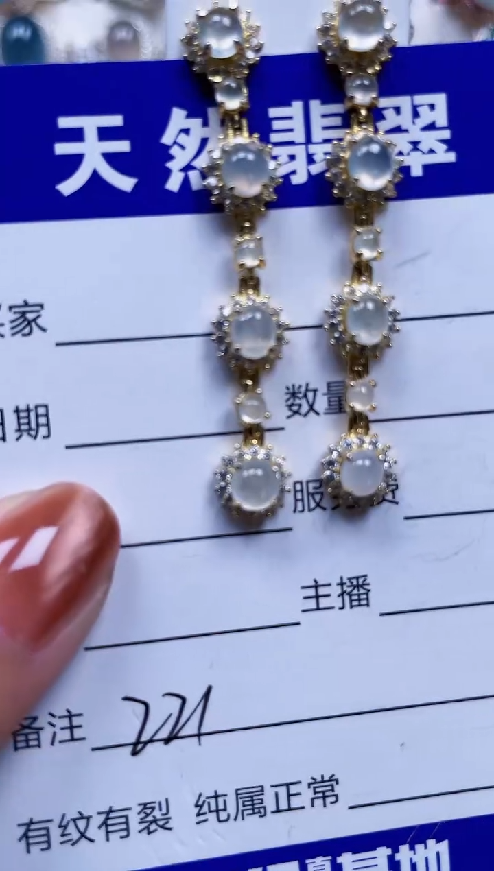 银S925镶嵌翡翠耳饰221