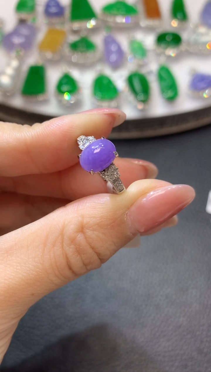 【闪购商品】翡翠戒指18K金镶嵌D56 紫货有一定色差