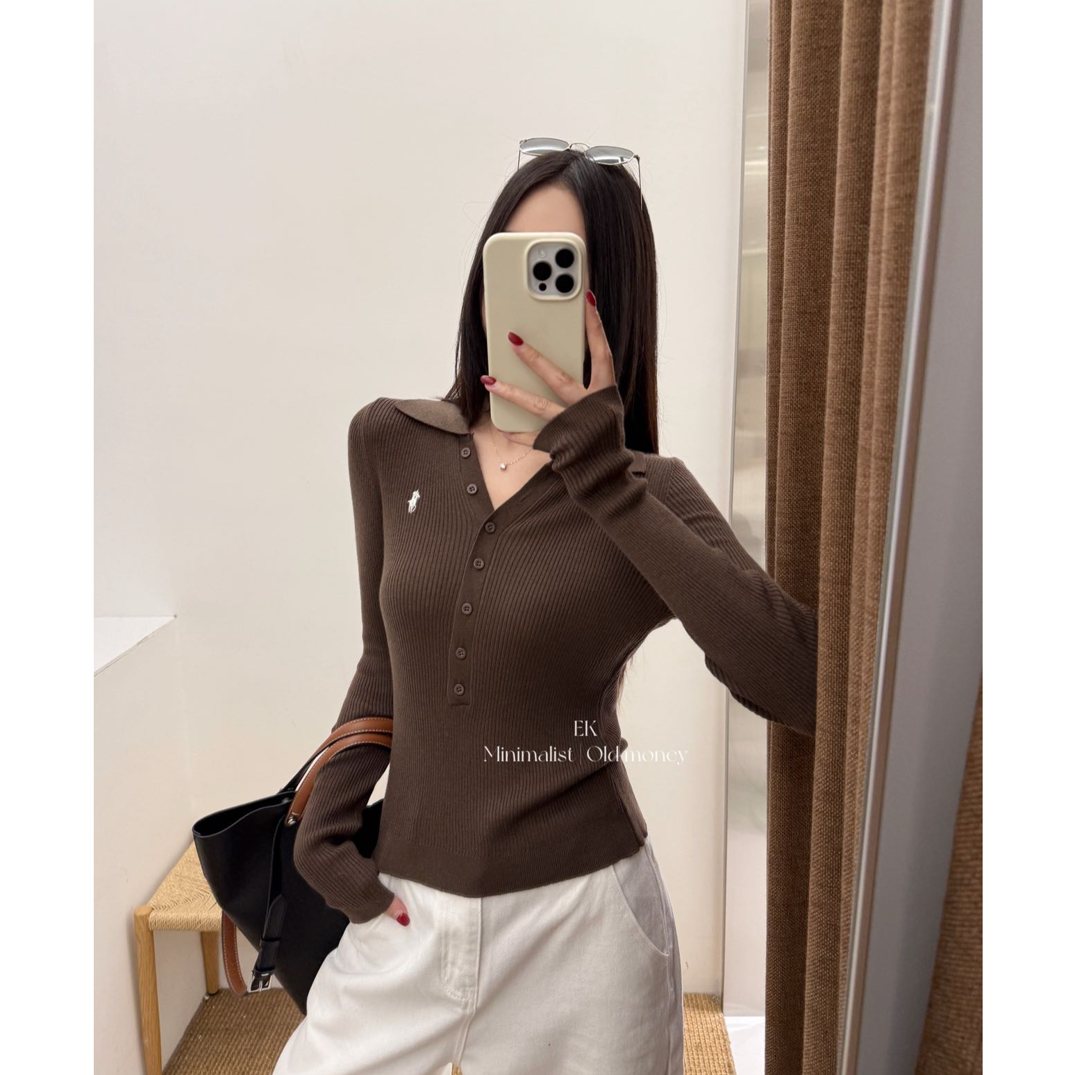 EK高级老钱风排扣翻领羊毛针织衫女秋季新款修身显瘦刺绣上衣1215