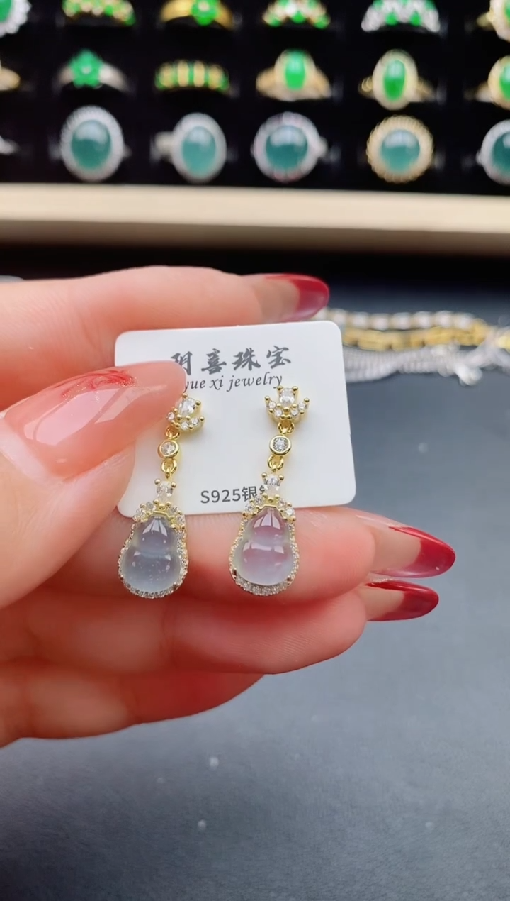 【闪购商品】翡翠耳饰银S925镶嵌50850508