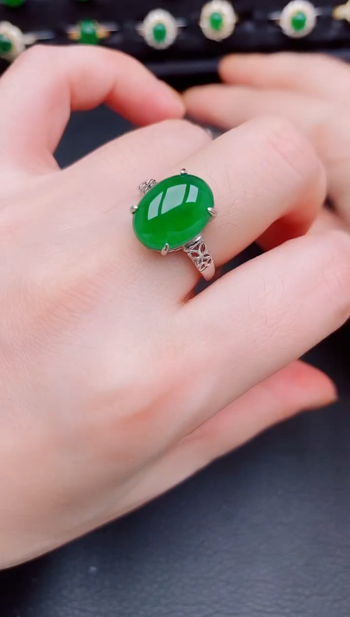 【闪购商品】翡翠戒指银S925镶嵌天然a货翡翠89