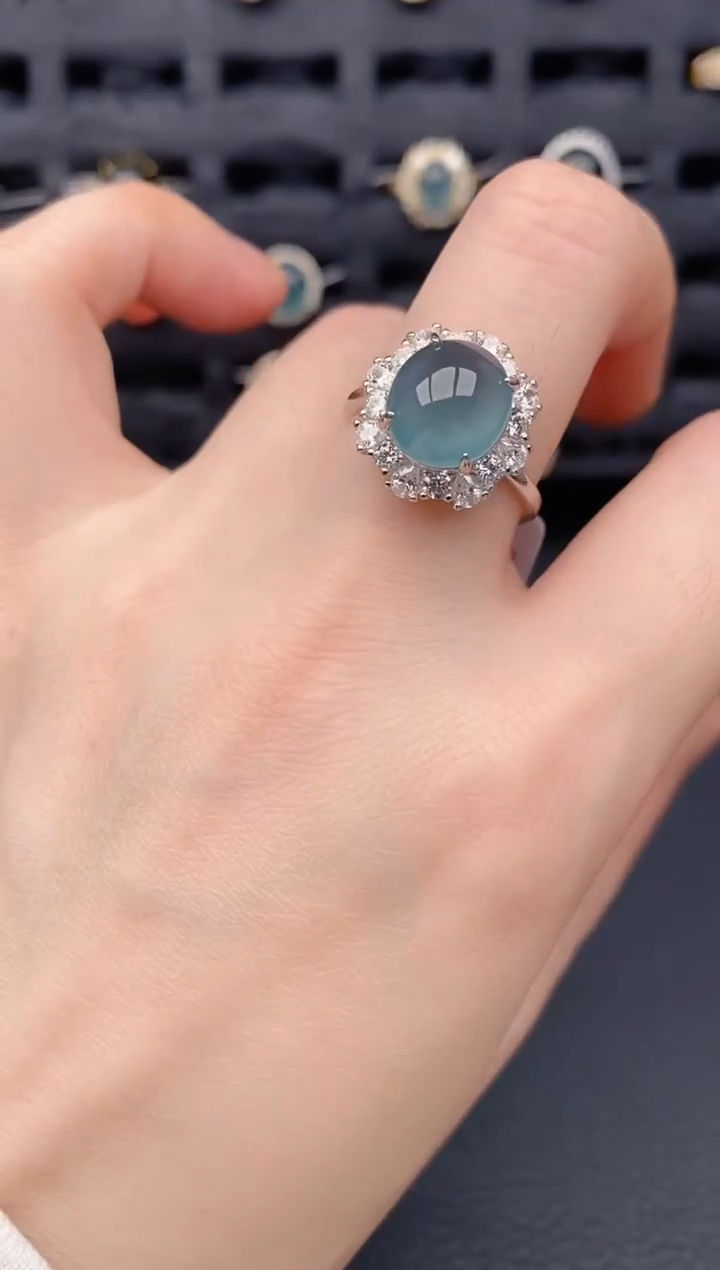 银S925镶嵌戒指翡翠天然a货翡翠188