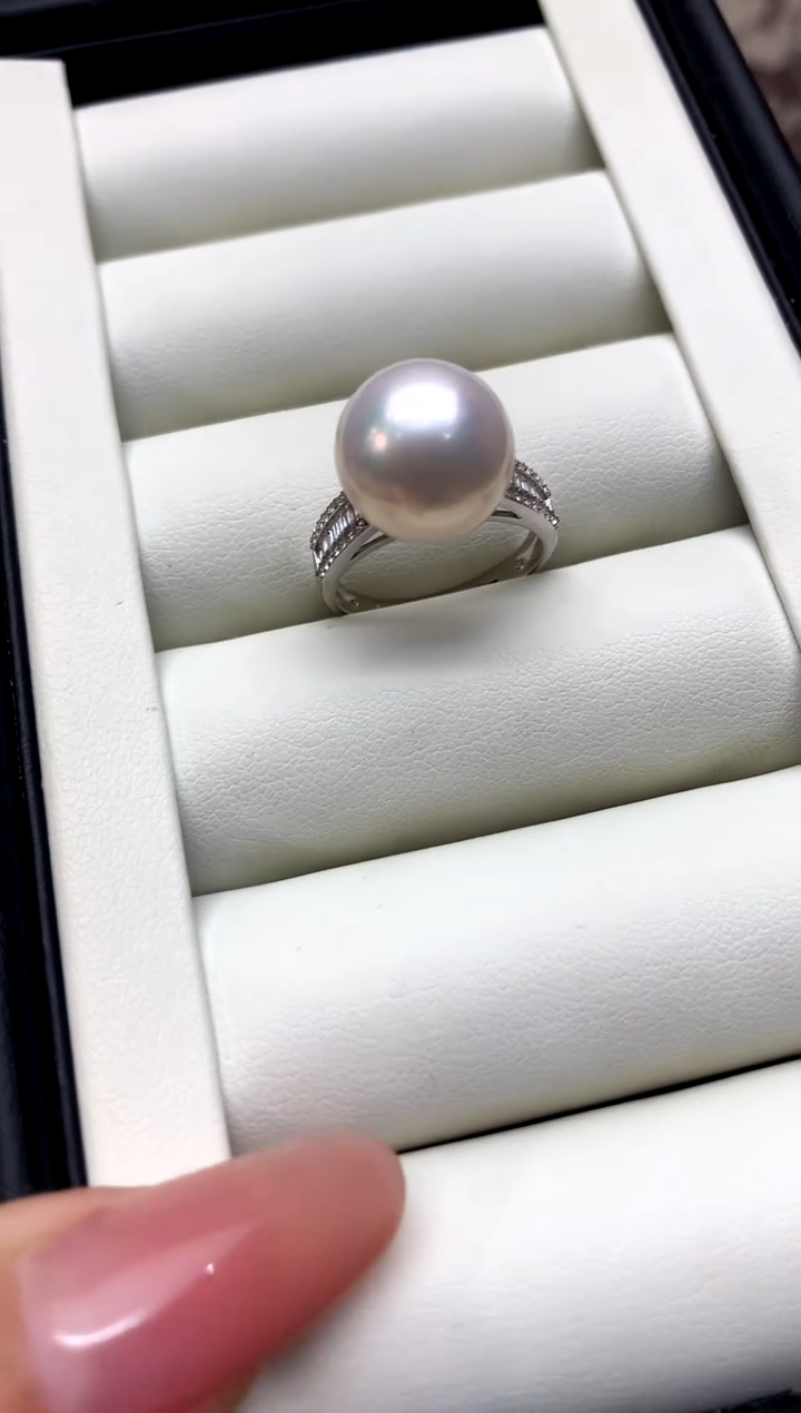 银S925镶嵌戒指淡水珍珠12-13mm