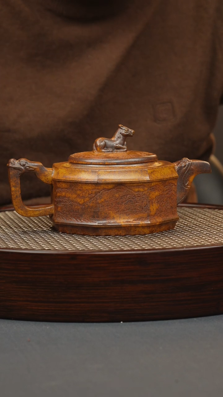 【闪购商品】紫砂茶壶龙骨金砂 八方井栏 龙马精神