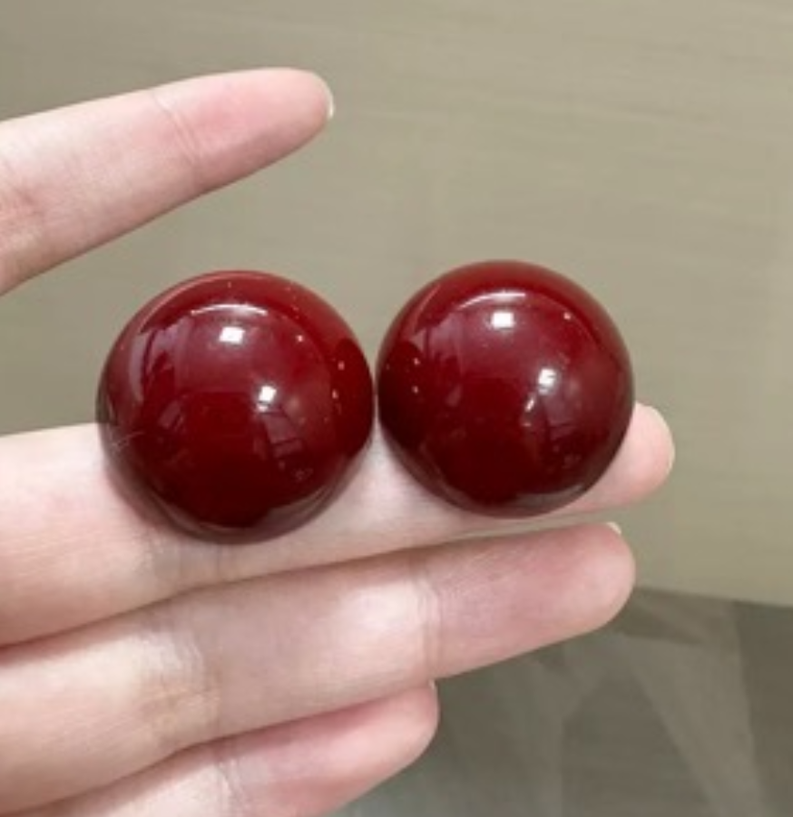 合金树脂耳饰 刘婷原创  复古红红豆耳钉