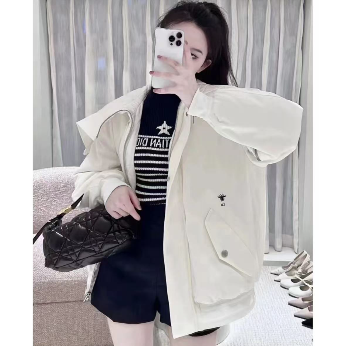 未使用 DIOR/迪奥 纯色拉链外套 白色/36