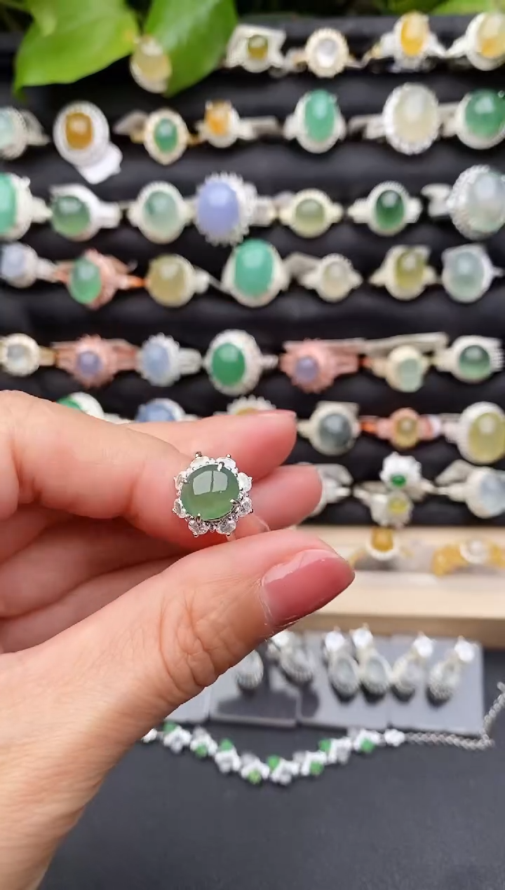【闪购商品】翡翠戒指银S925镶嵌缅甸天然A货翡翠22  3-9