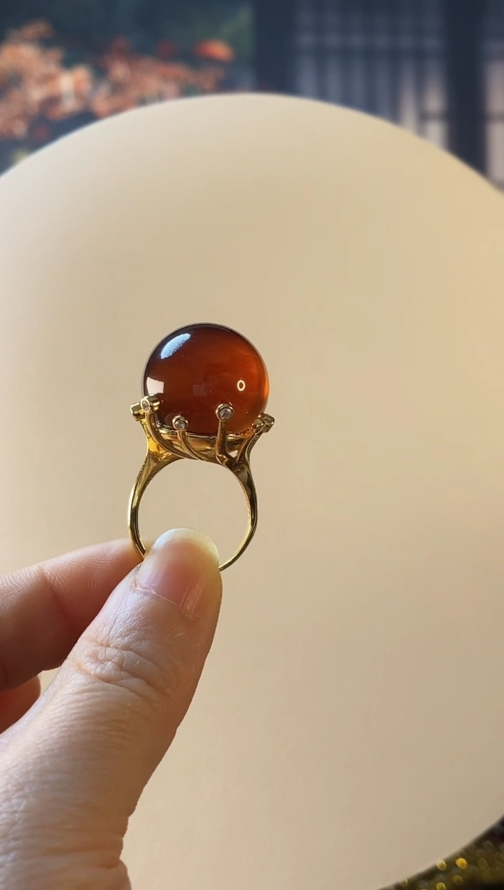 【闪购商品】琥珀戒指银S925镶嵌灵草珀戒指20+++