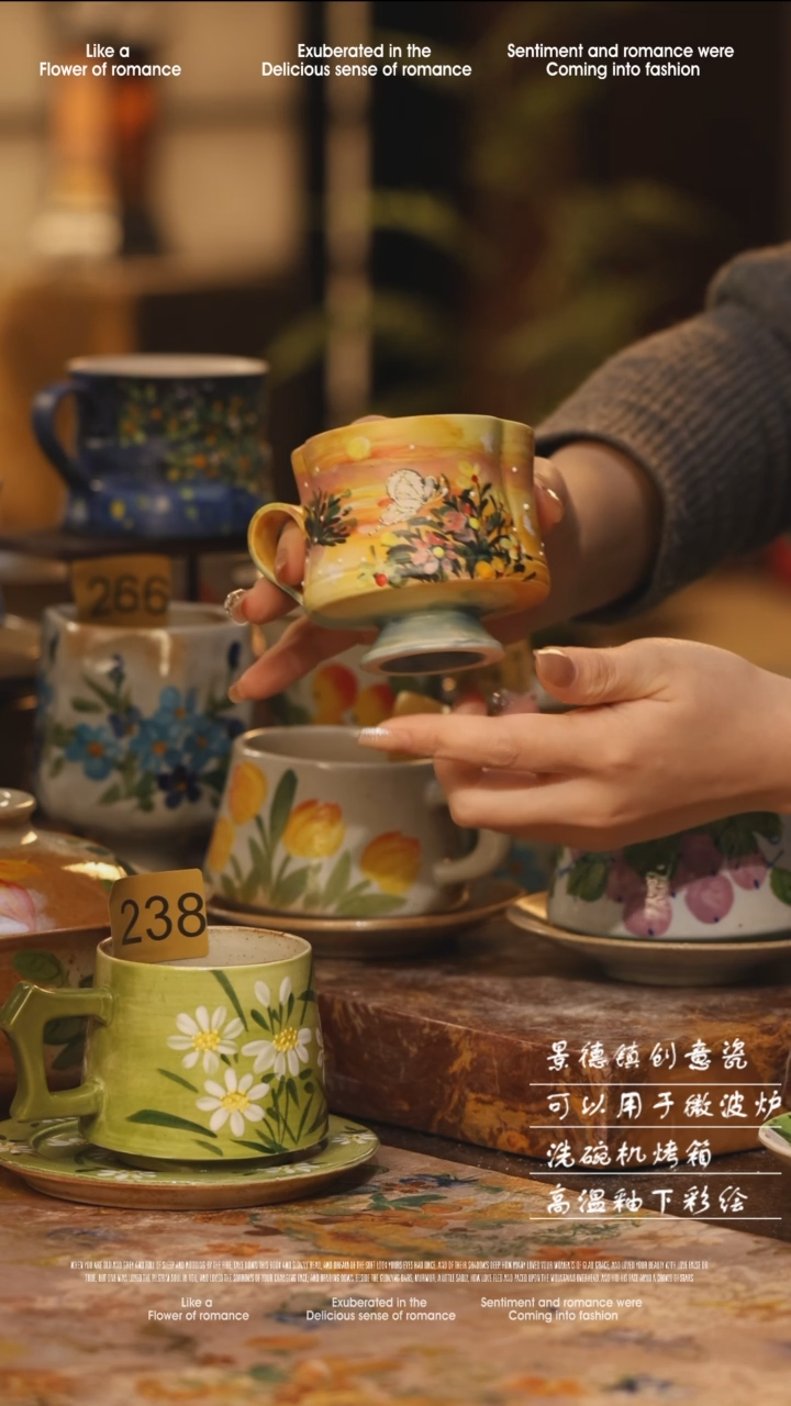 陶瓷景德镇高温手绘釉下彩绘设计师款式