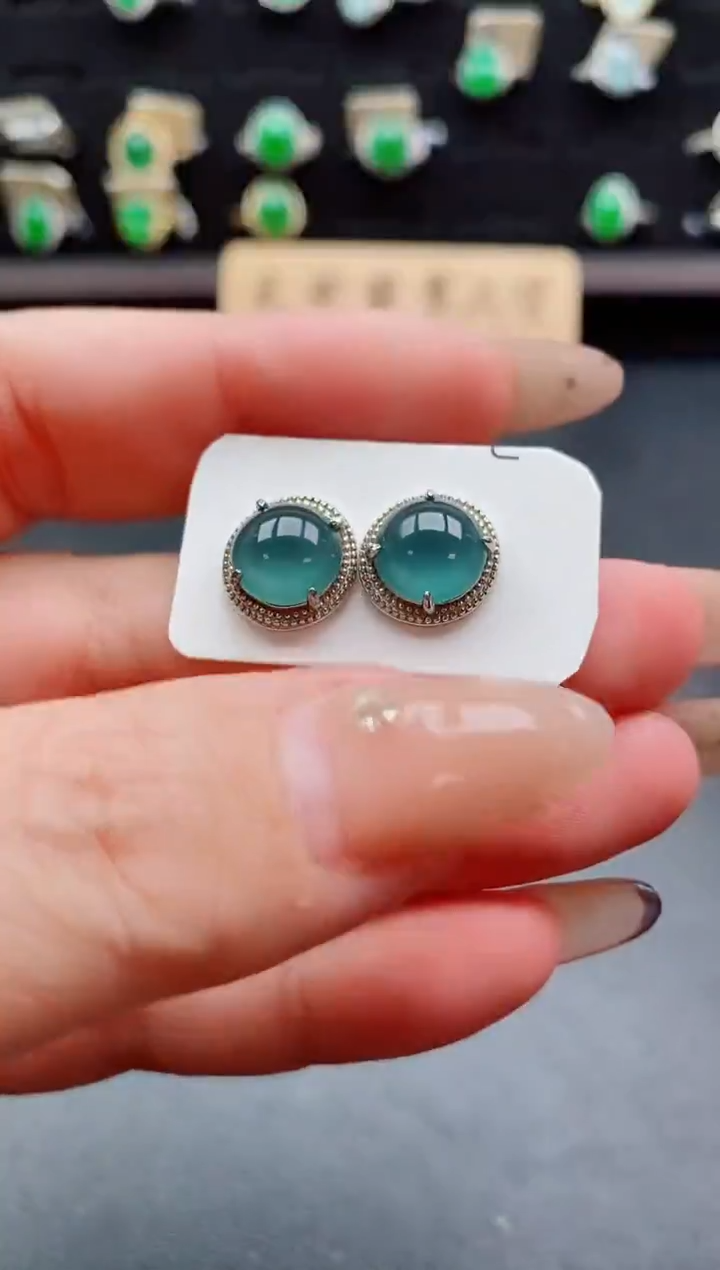 银S925镶嵌翡翠耳饰1212