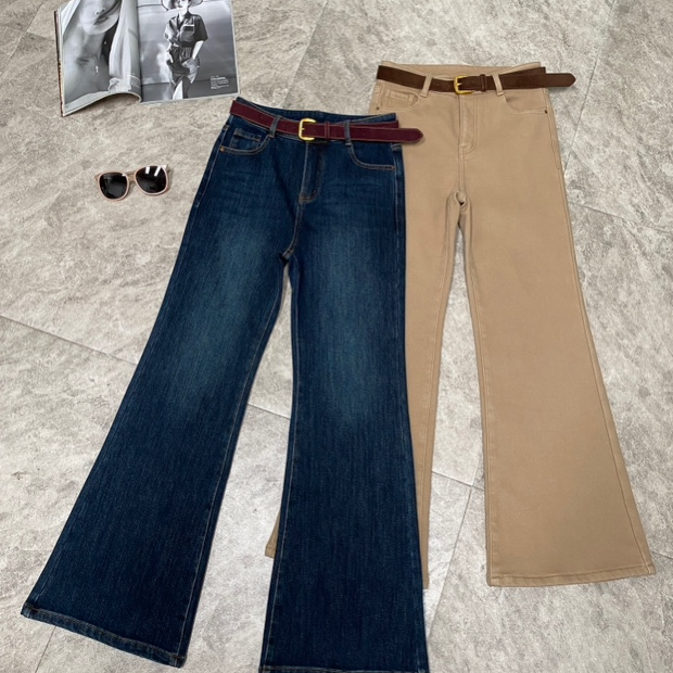  （小雨推荐）磨破高腰褶皱水洗秋冬冬季牛仔裤百搭微喇加绒