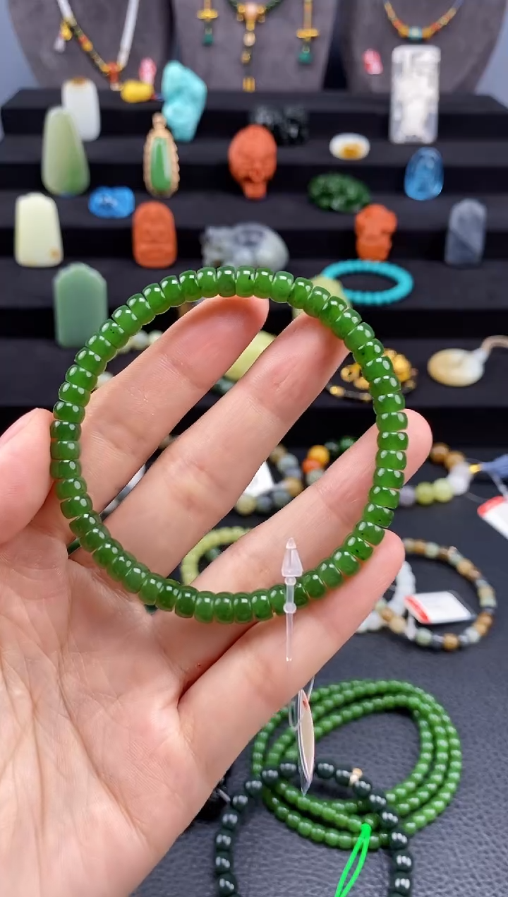 手串未镶嵌和田玉6mm碧玉药片手串