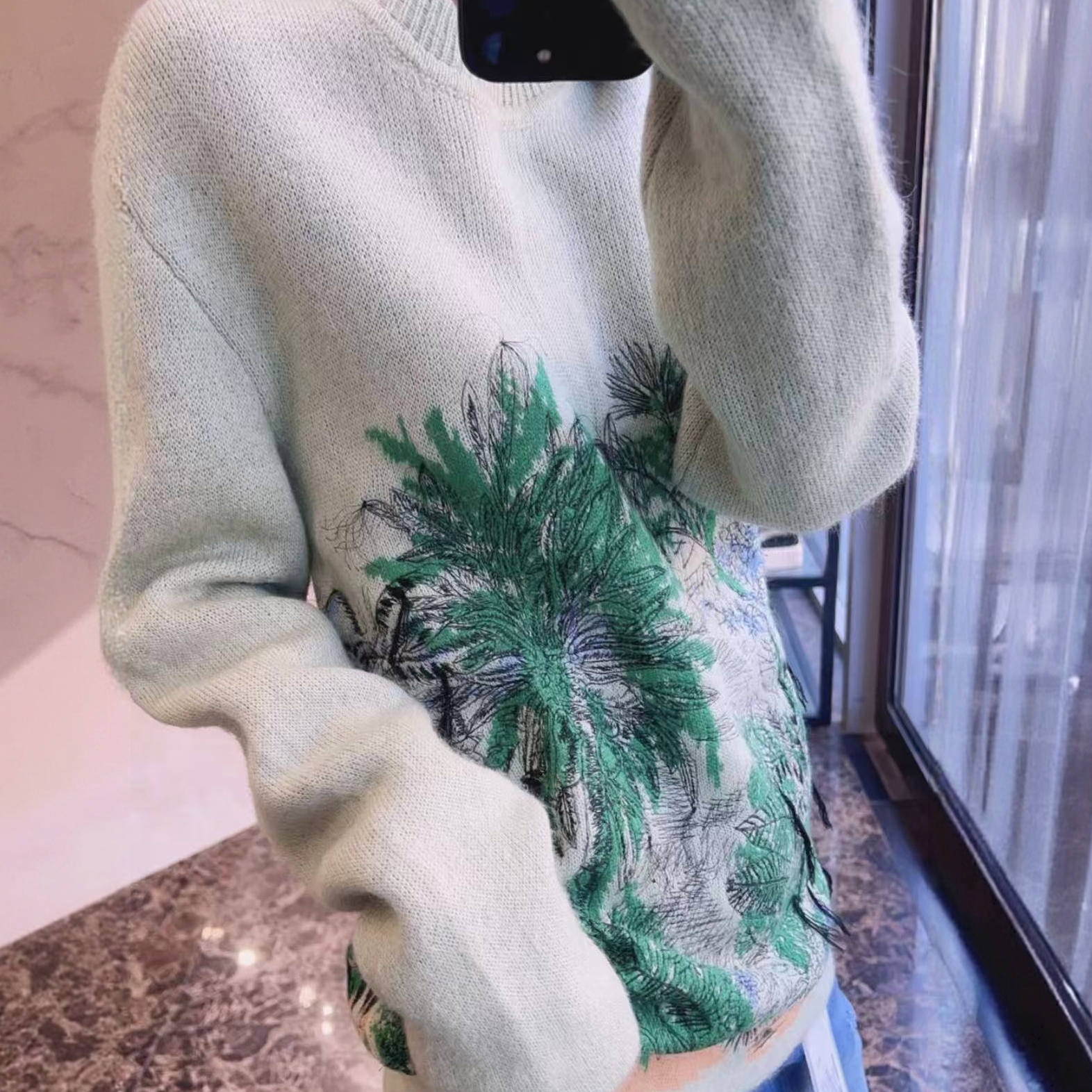 未使用 DIOR/迪奥 花卉图案刺绣圆领毛衣