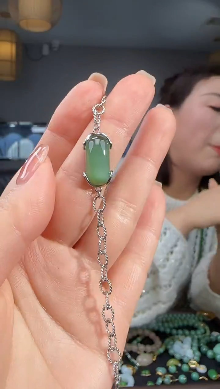 银S925镶嵌手链和田玉1