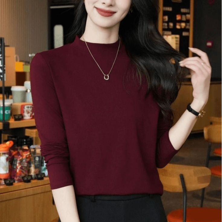 女士小立领打底衫可外穿春秋冬款显瘦洋气纯色百搭内搭长袖T恤女