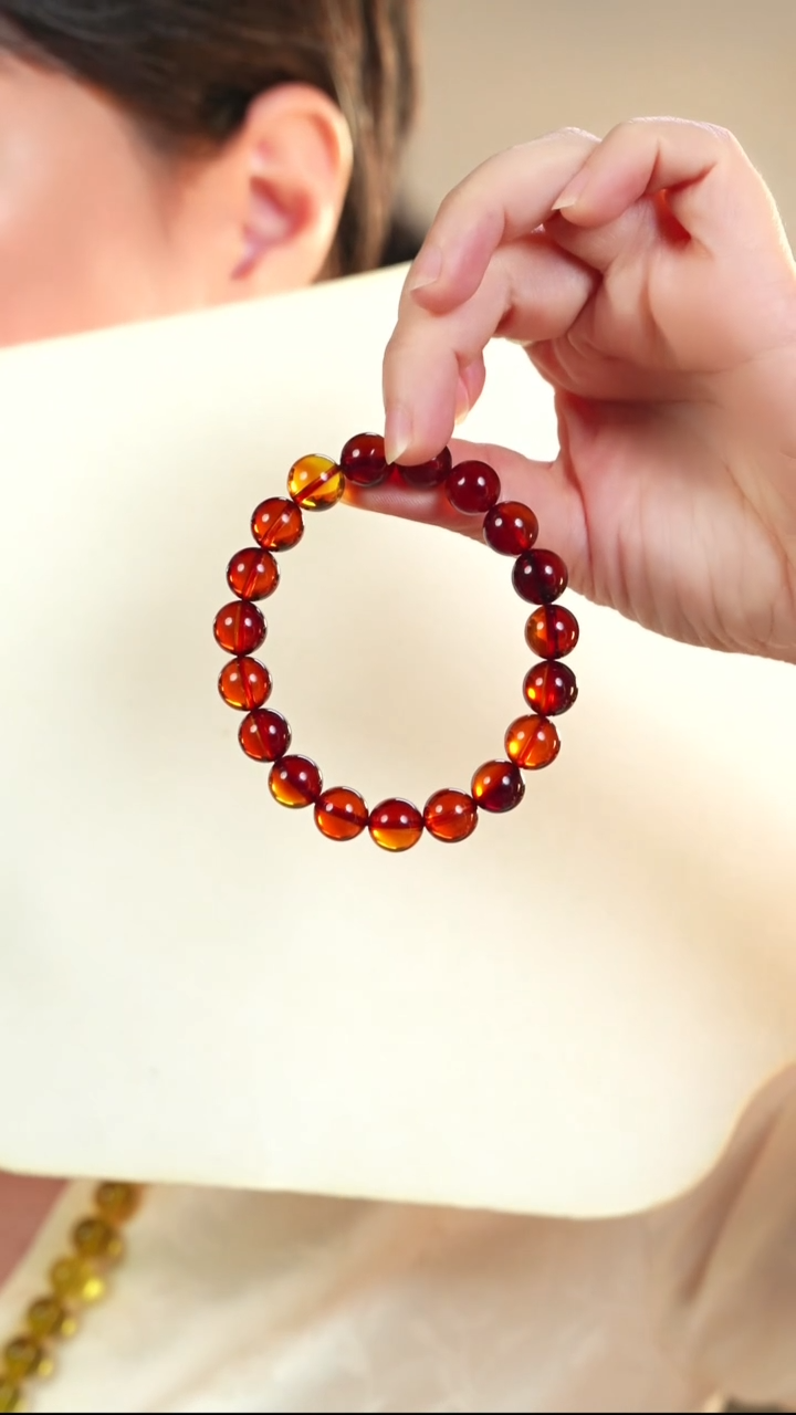 手链琥珀未镶嵌琥珀红蓝手串卡9+