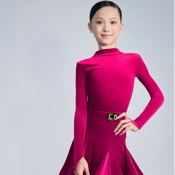  CD卡门伯爵梅子色韩国丝绒规定服弹力专业比赛服大裙摆分体四季