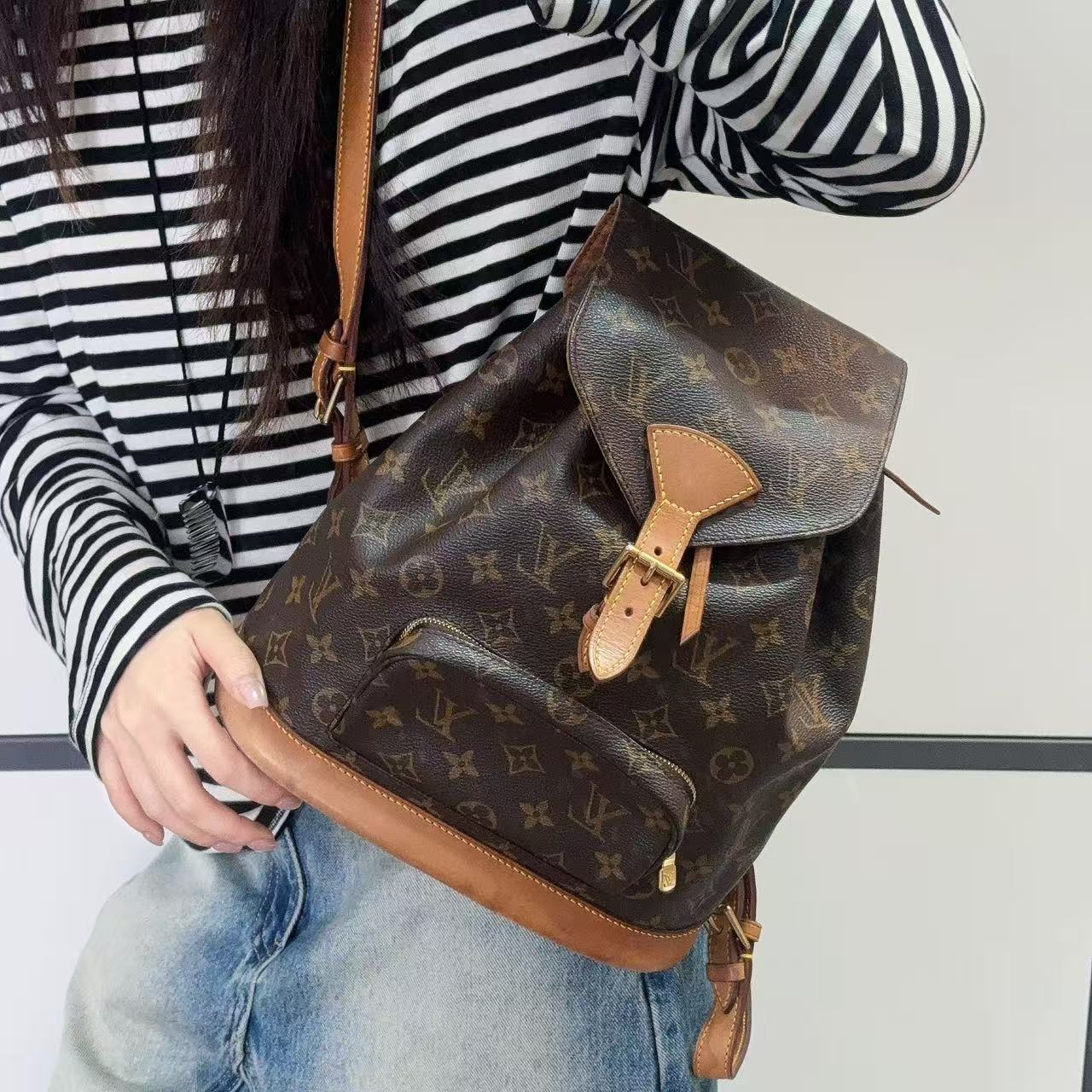 95新 LouisVuitton/路易威登 路易威登全原老花双肩包
