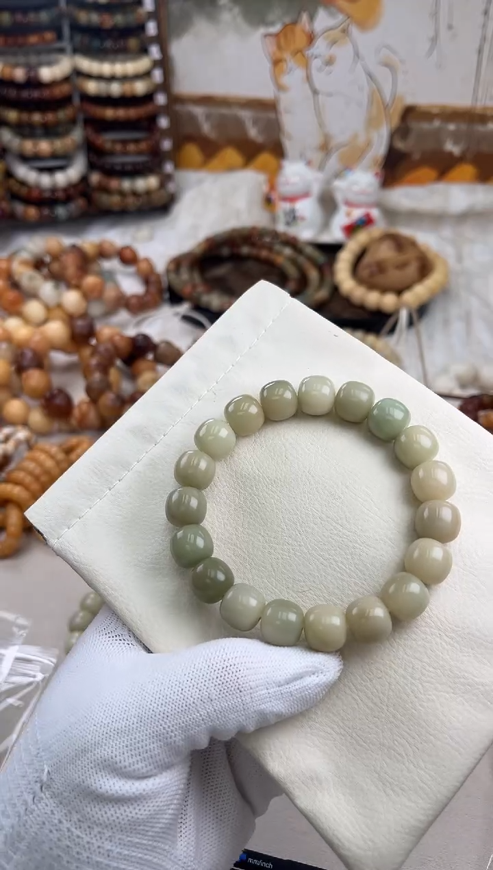 菩提根/象牙果手串c347卡13 干磨天然玉化