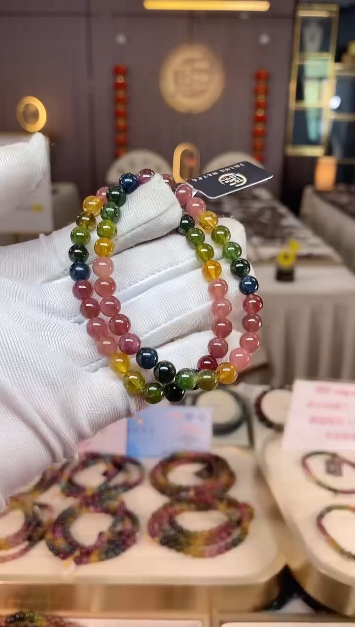 未镶嵌老矿碧玺彩虹单圈手串6mm+碧玺xion多样性发一条