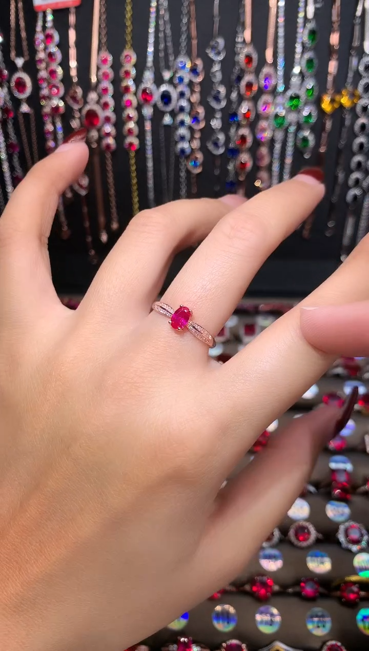 【闪购商品】红宝石戒指银S925镶嵌玫瑰金