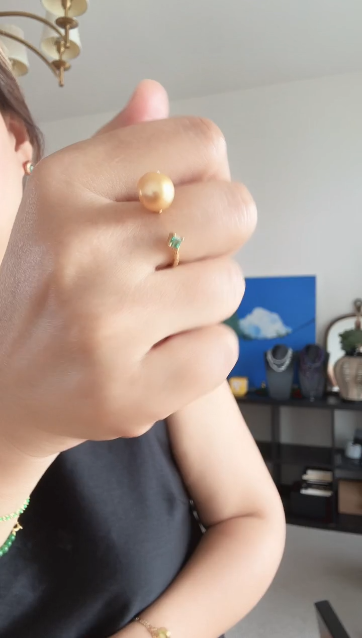 戒圈18K金镶嵌海水珍珠金珠戒指