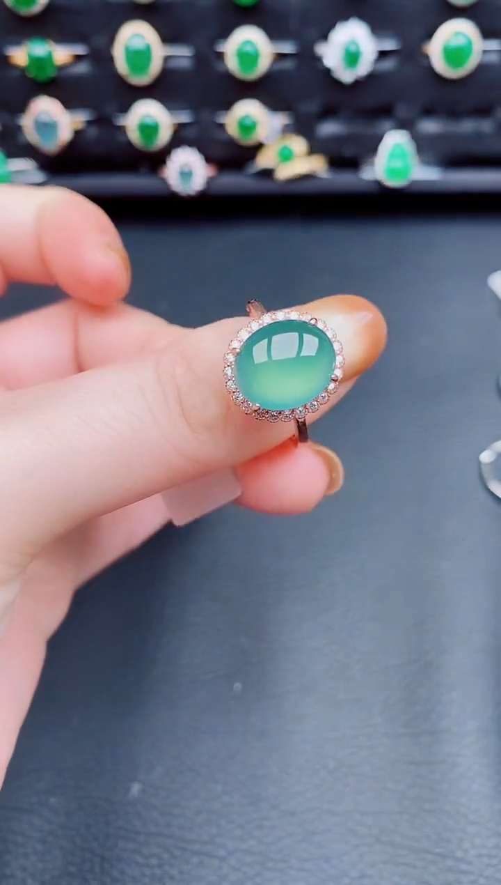 【闪购商品】翡翠戒指银S925镶嵌天然a货翡翠60
