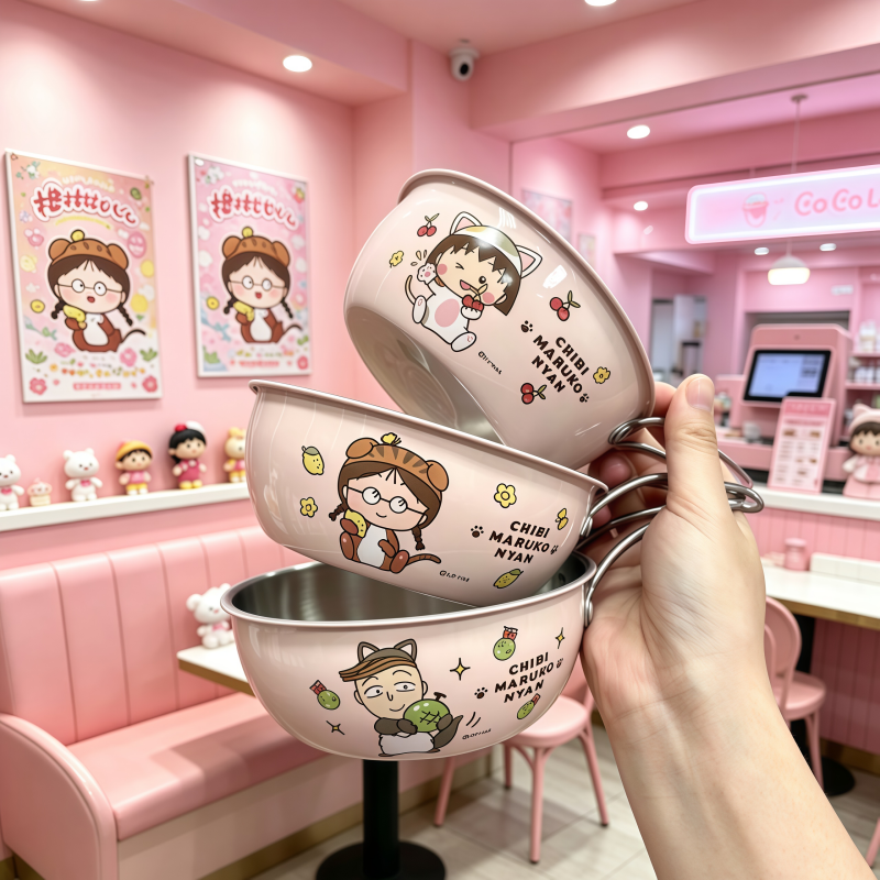 正版授权樱桃小丸子手柄碗ins风高颜值泡面汤碗创意辅食碗小吃碗