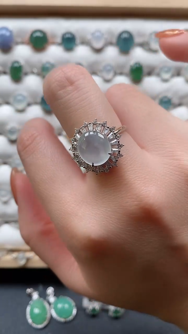 【闪购商品】翡翠戒指银S925镶嵌一物一证一礼盒