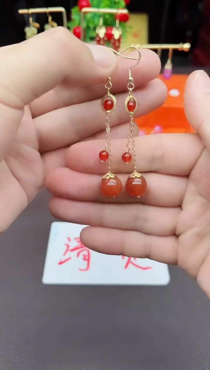 南红玛瑙银S925镶嵌耳饰805000