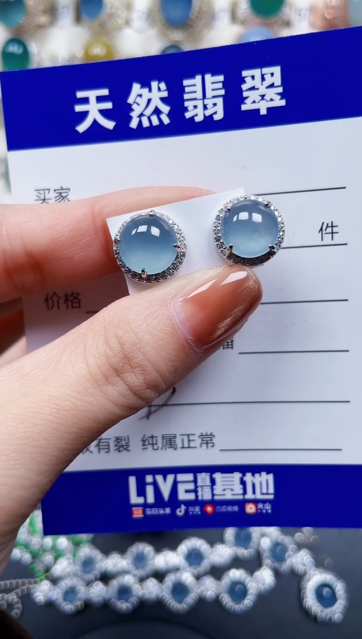 银S925镶嵌翡翠耳饰693