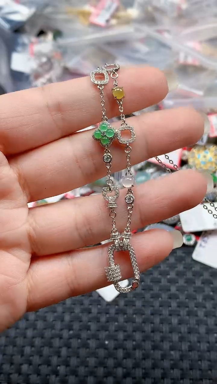 银S925镶嵌戒指翡翠天然A货缅甸翡翠