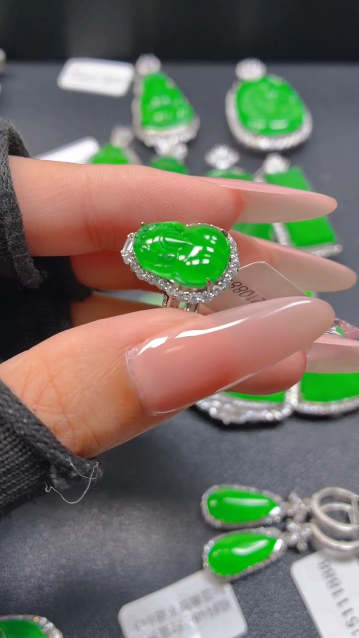 银S925镶嵌戒指翡翠烟*1