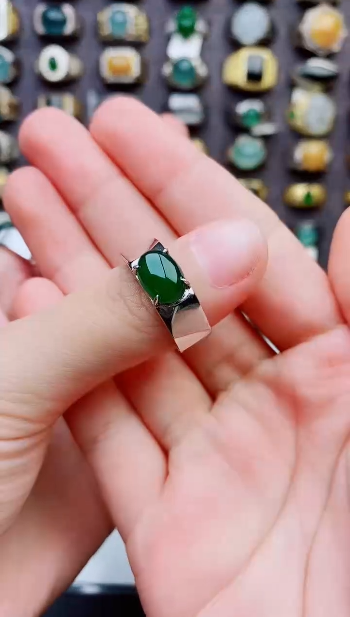 银S925镶嵌戒指翡翠天然翡翠