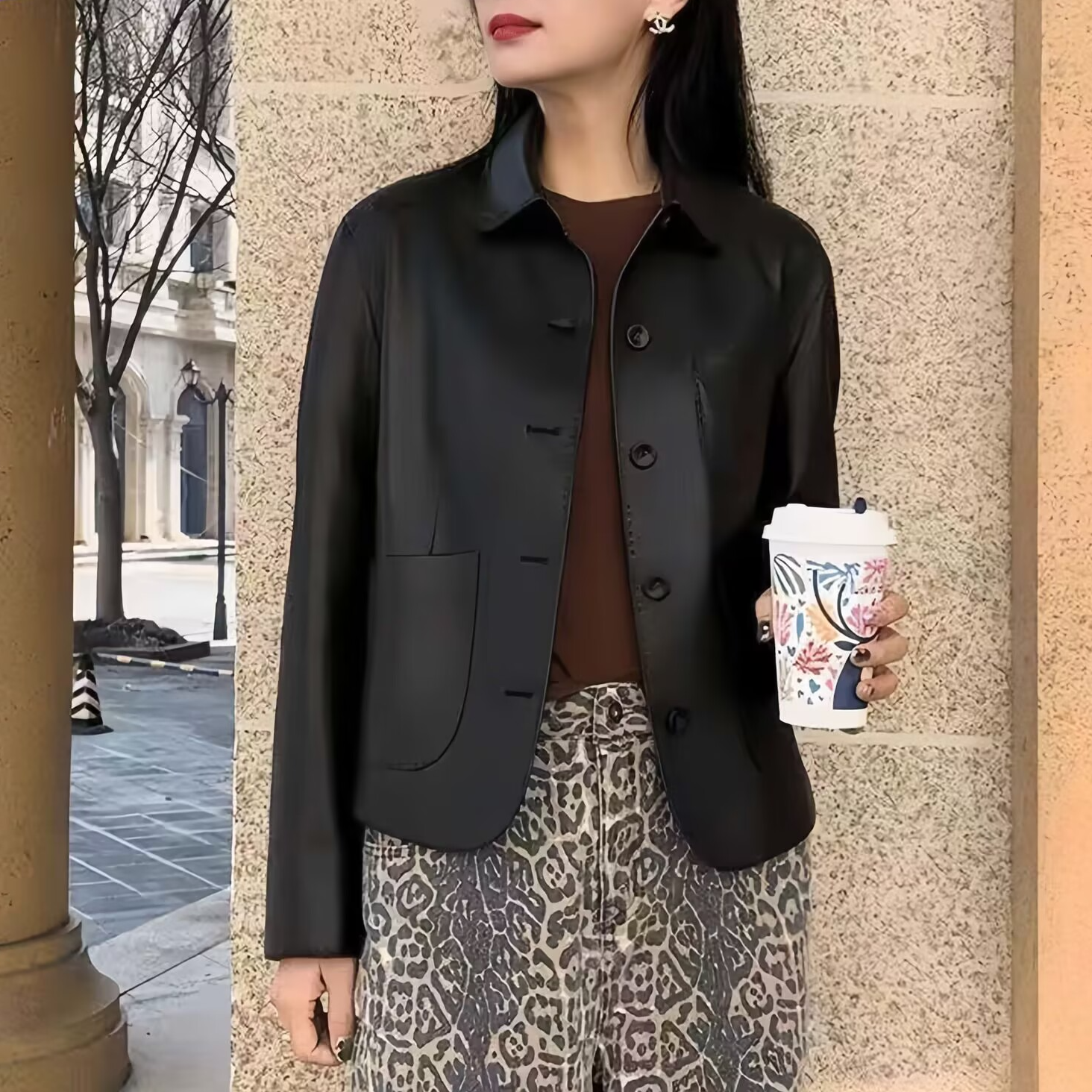 春季新款皮衣外套女洋气显瘦时尚女士气质皮夹克工艺