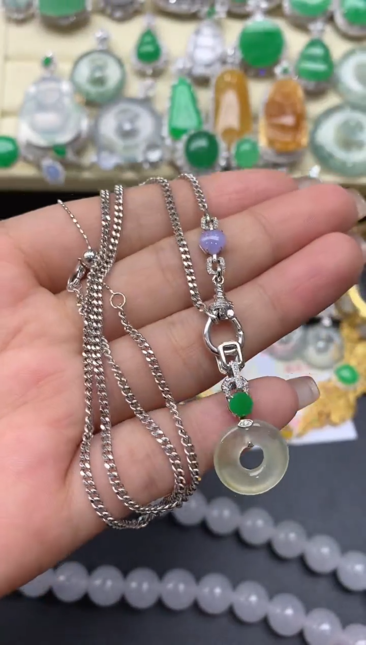 颈饰18K金镶嵌翡翠430-中国好珍宝