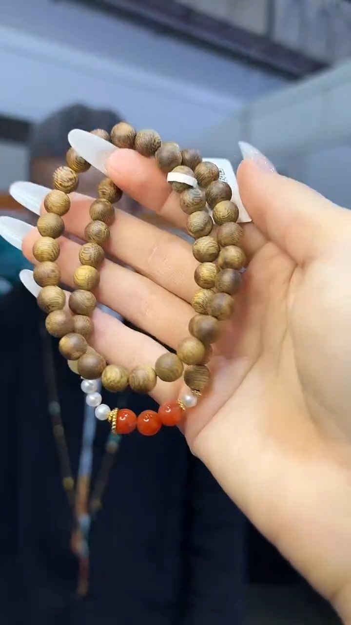 沉香手串【展会现场】7mm圆珠双圈设计款