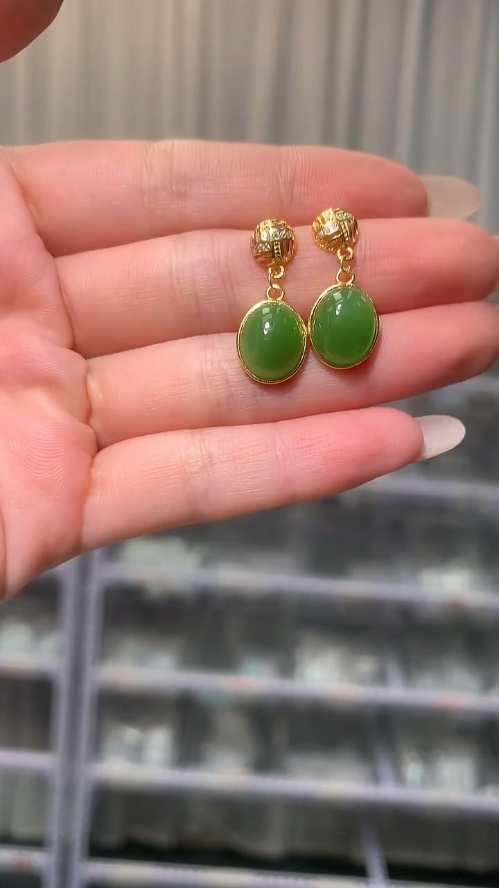 银S925镶嵌和田玉耳饰【宝石世家严选】