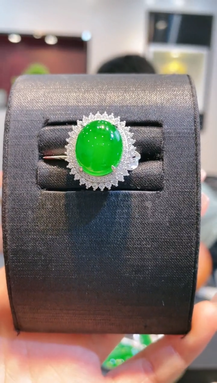 【闪购商品】翡翠颈饰银S925镶嵌A17天然A货翡翠戒指