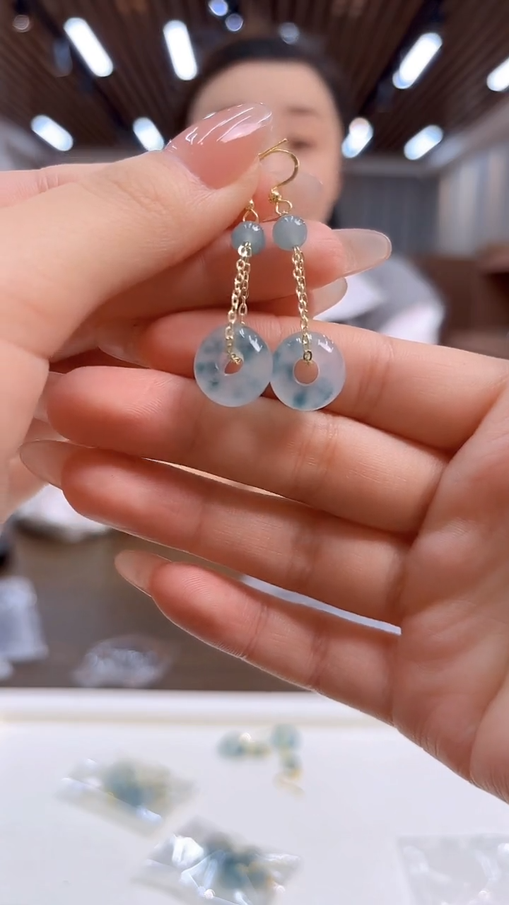 14K金镶嵌翡翠耳饰DIY款E764