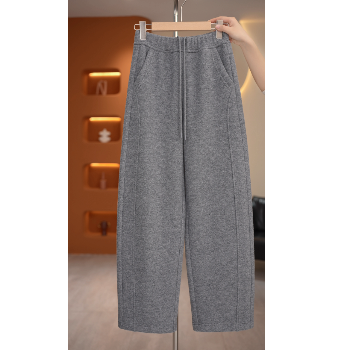 【荣】高级感松紧腰抽绳显瘦百搭弯刀裤-K19866