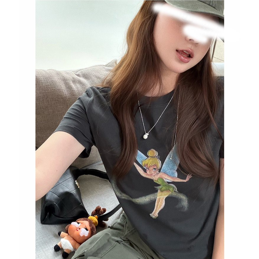 花仙子 正肩微宽松减龄小tee女夏季设计感短袖上衣出片漂亮衣服