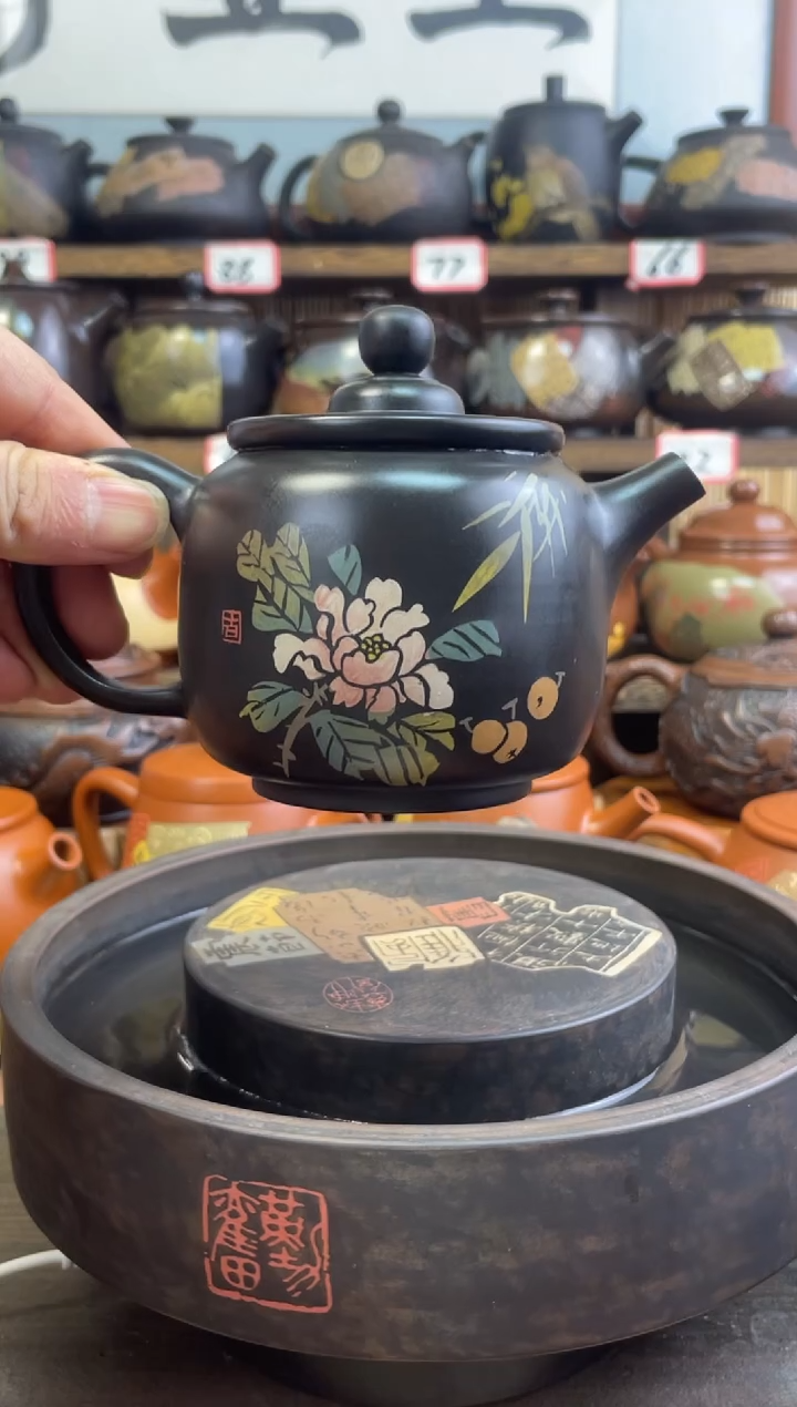 【闪购商品】壶建水紫陶黑色还原烧彩填壶