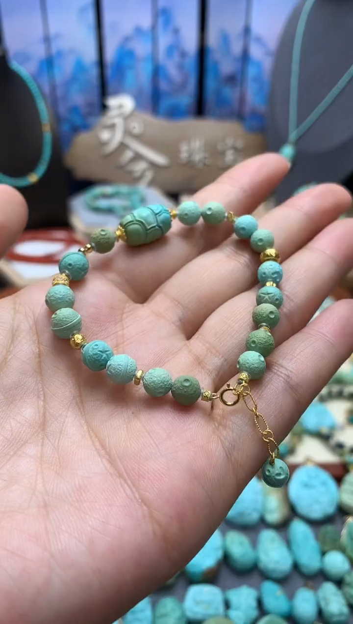 【闪购商品】绿松石手链18K金镶嵌星球手链