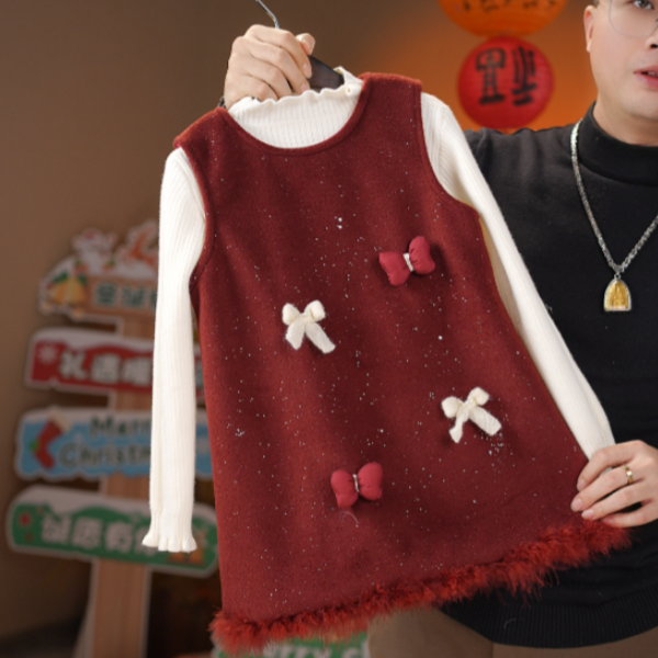 2025冬季新品女童加绒加厚JY12裙白色打底衫两件套