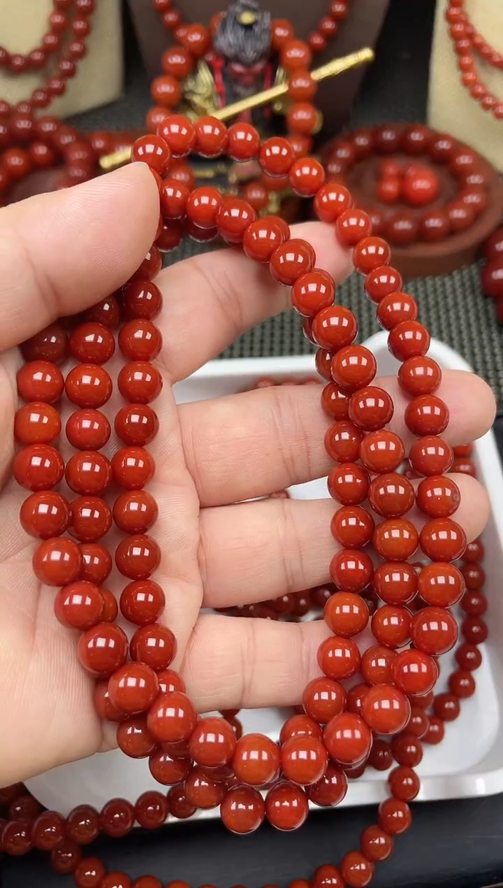 未镶嵌南红玛瑙珠宝半成品6mm108柿子红手串