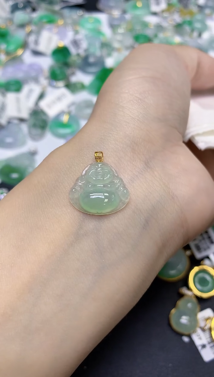 颈饰18K金镶嵌翡翠天然缅甸翡翠A货百元以上9元证书费自理